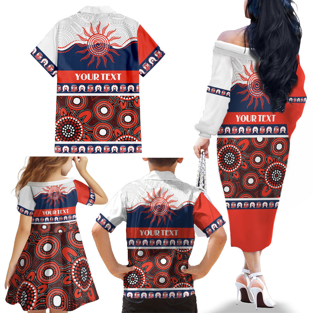 Roosters NAIDOC Week Personalised Family Matching Off The Shoulder Long Sleeve Dress and Hawaiian Shirt Aboriginal Torres Strait Islanders Vibe