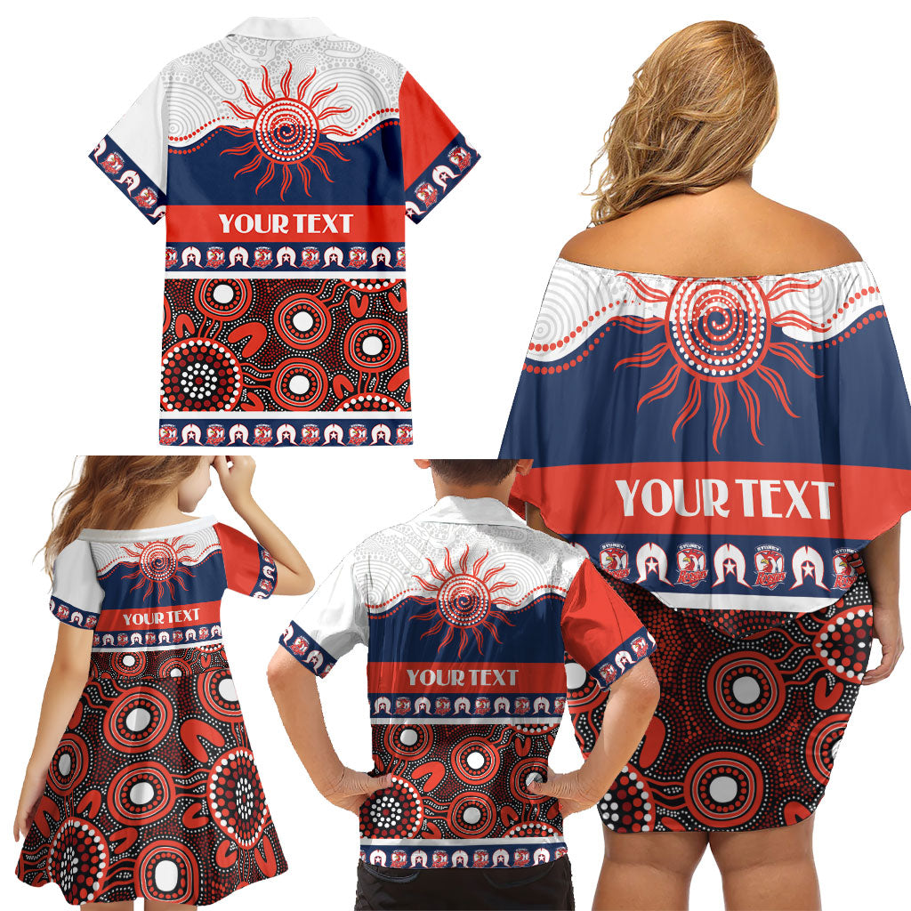 Roosters NAIDOC Week Personalised Family Matching Off Shoulder Short Dress and Hawaiian Shirt Aboriginal Torres Strait Islanders Vibe