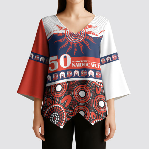 Roosters NAIDOC Week Personalised Kimono Sleeve Blouse Aboriginal Torres Strait Islanders Vibe