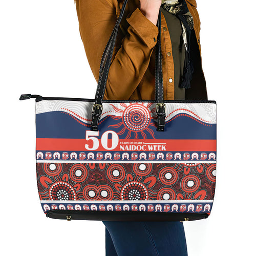Roosters NAIDOC Week Leather Tote Bag Aboriginal Torres Strait Islanders Vibe