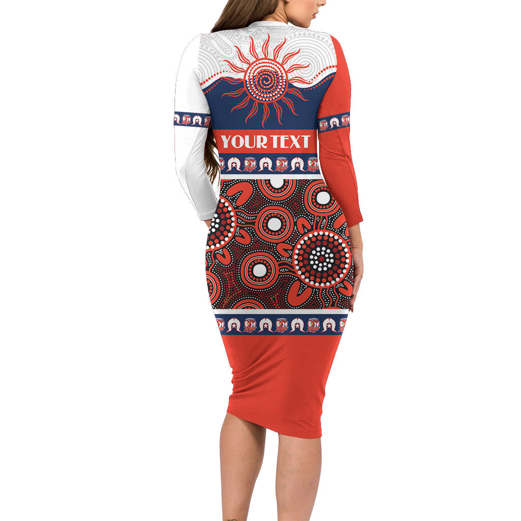 Roosters NAIDOC Week Personalised Long Sleeve Bodycon Dress Aboriginal Torres Strait Islanders Vibe