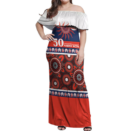 Roosters NAIDOC Week Personalised Off Shoulder Maxi Dress Aboriginal Torres Strait Islanders Vibe
