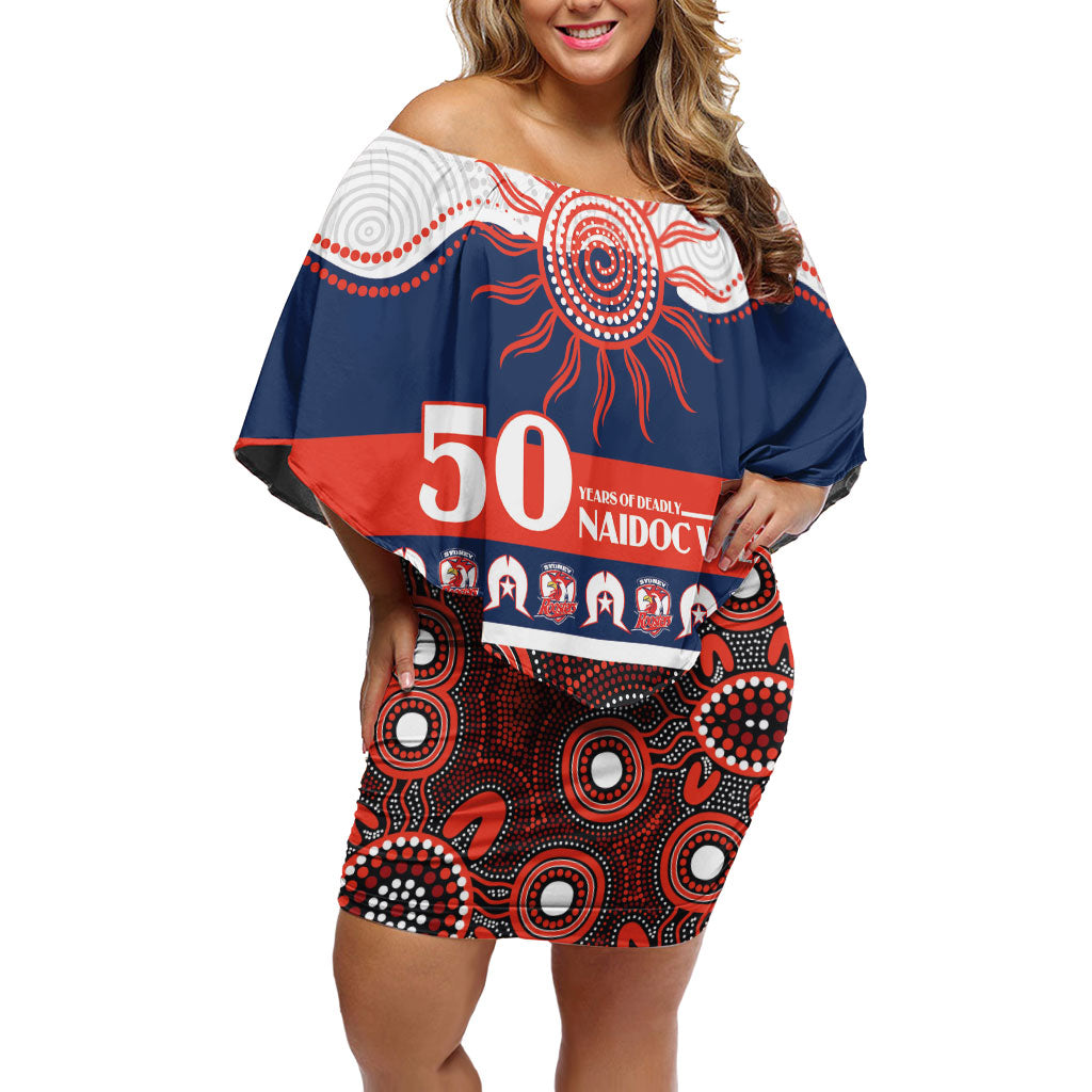 Roosters NAIDOC Week Personalised Off Shoulder Short Dress Aboriginal Torres Strait Islanders Vibe