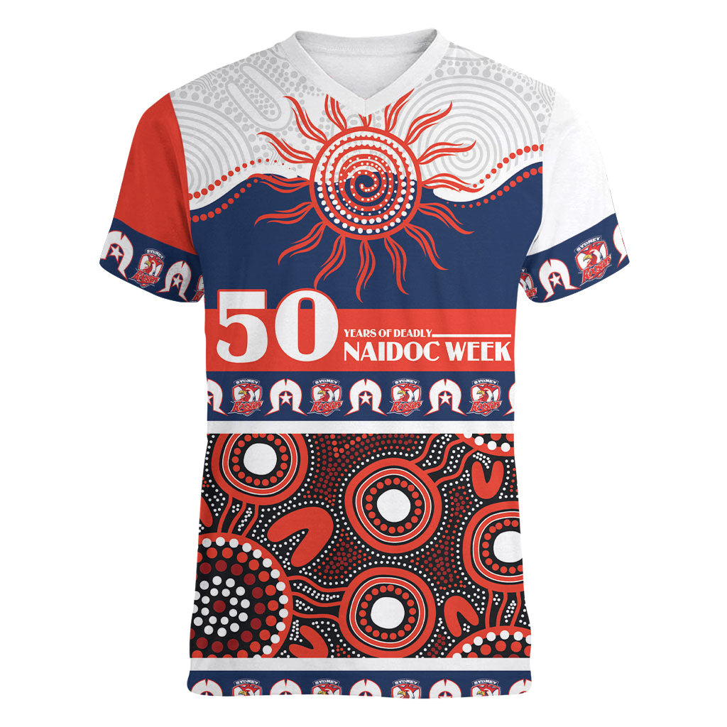 Roosters NAIDOC Week Personalised Women V-Neck T-Shirt Aboriginal Torres Strait Islanders Vibe