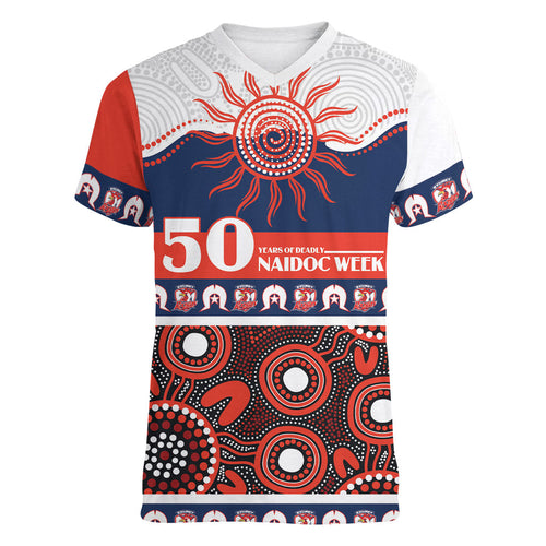 Roosters NAIDOC Week Personalised Women V-Neck T-Shirt Aboriginal Torres Strait Islanders Vibe
