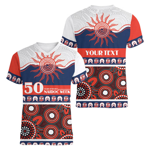 Roosters NAIDOC Week Personalised Women V-Neck T-Shirt Aboriginal Torres Strait Islanders Vibe