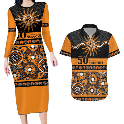 Tigers NAIDOC Week Personalised Couples Matching Long Sleeve Bodycon Dress and Hawaiian Shirt Aboriginal Torres Strait Islanders Vibe
