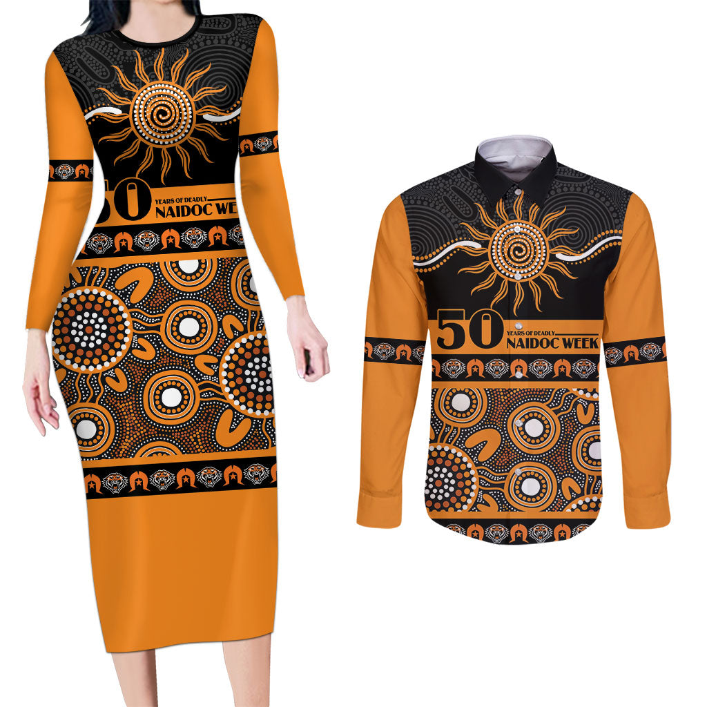 Tigers NAIDOC Week Personalised Couples Matching Long Sleeve Bodycon Dress and Long Sleeve Button Shirt Aboriginal Torres Strait Islanders Vibe