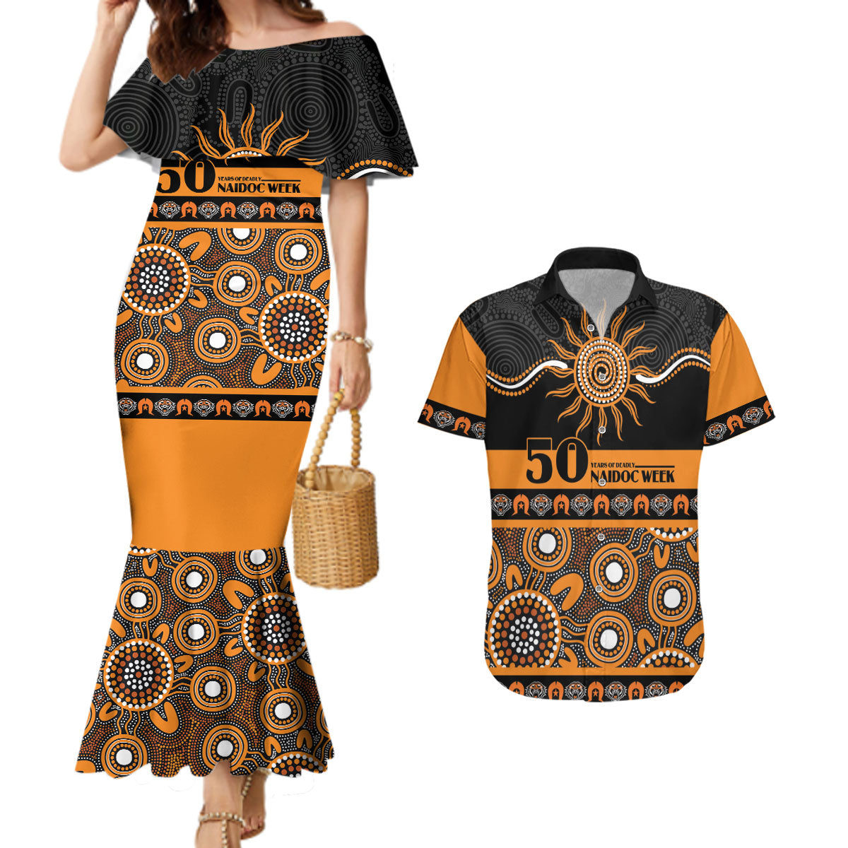 Tigers NAIDOC Week Personalised Couples Matching Mermaid Dress and Hawaiian Shirt Aboriginal Torres Strait Islanders Vibe