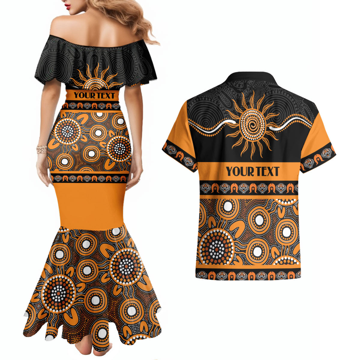 Tigers NAIDOC Week Personalised Couples Matching Mermaid Dress and Hawaiian Shirt Aboriginal Torres Strait Islanders Vibe