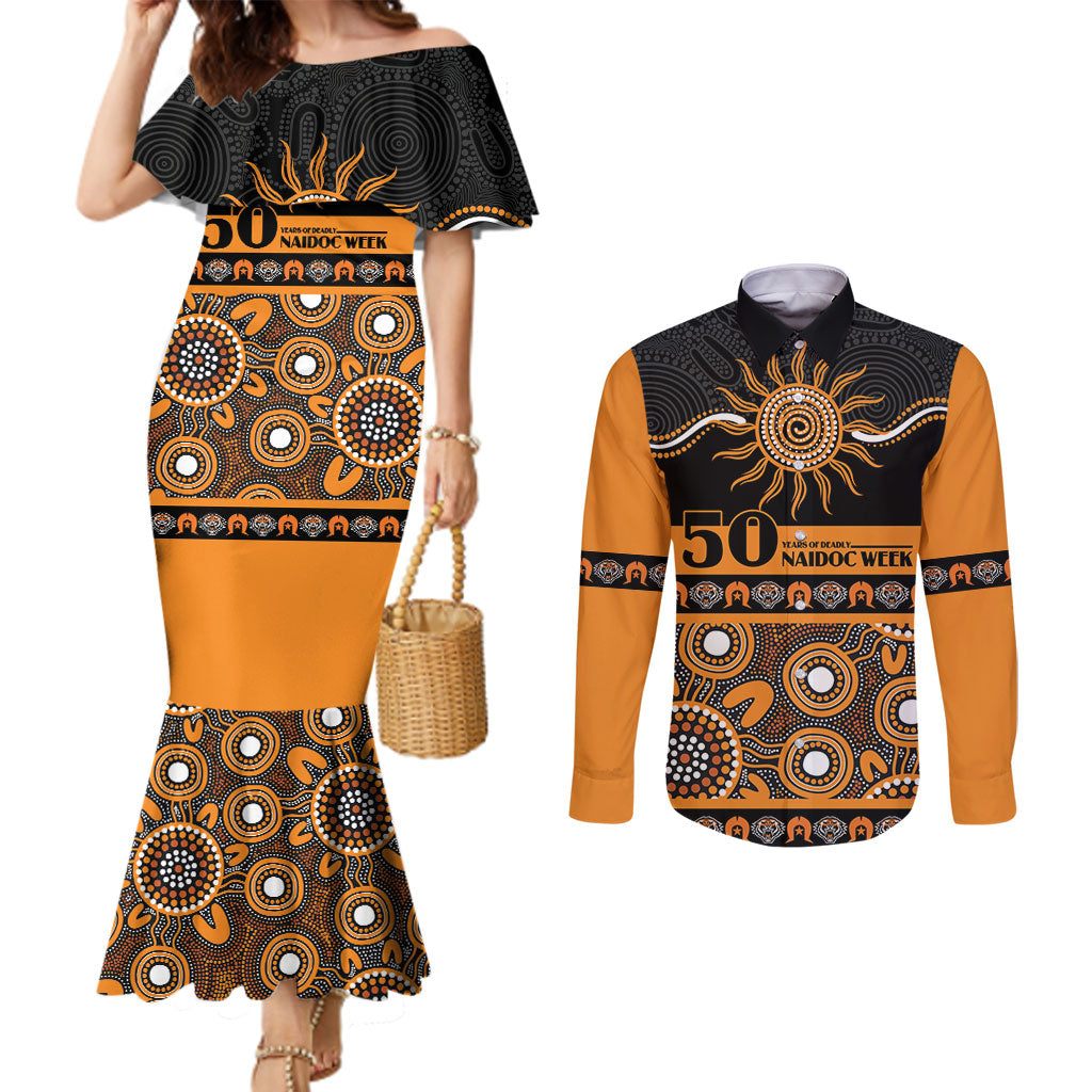 Tigers NAIDOC Week Personalised Couples Matching Mermaid Dress and Long Sleeve Button Shirt Aboriginal Torres Strait Islanders Vibe