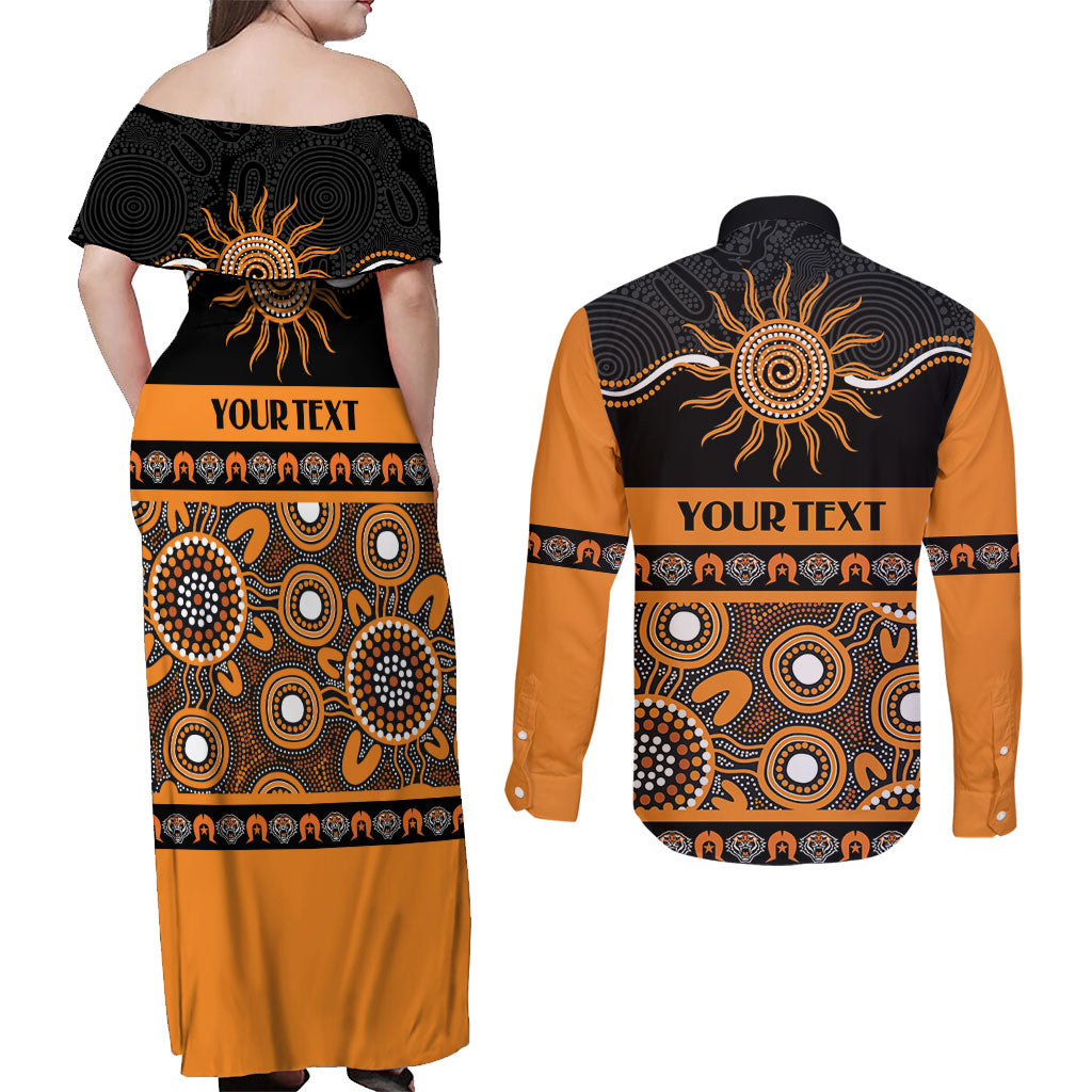 Tigers NAIDOC Week Personalised Couples Matching Off Shoulder Maxi Dress and Long Sleeve Button Shirt Aboriginal Torres Strait Islanders Vibe