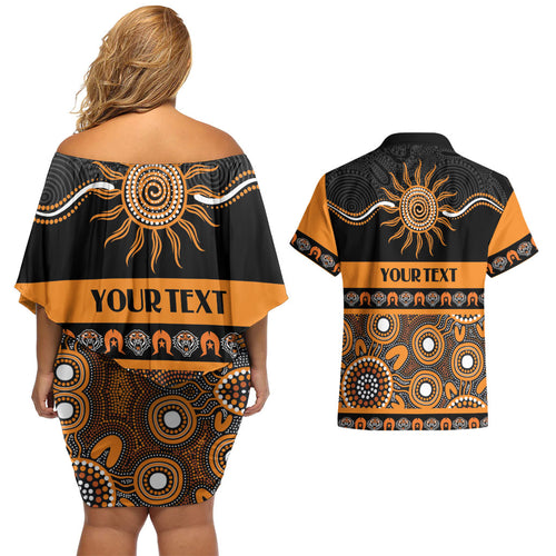 Tigers NAIDOC Week Personalised Couples Matching Off Shoulder Short Dress and Hawaiian Shirt Aboriginal Torres Strait Islanders Vibe