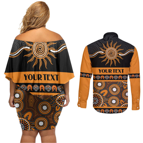 Tigers NAIDOC Week Personalised Couples Matching Off Shoulder Short Dress and Long Sleeve Button Shirt Aboriginal Torres Strait Islanders Vibe