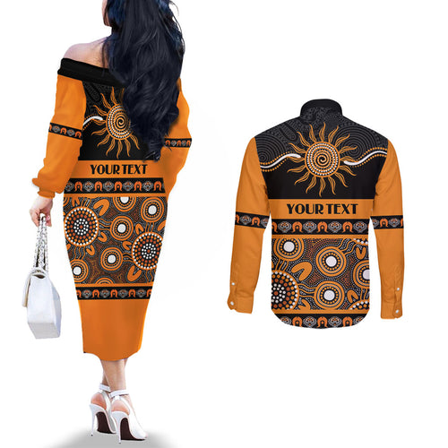 Tigers NAIDOC Week Personalised Couples Matching Off The Shoulder Long Sleeve Dress and Long Sleeve Button Shirt Aboriginal Torres Strait Islanders Vibe