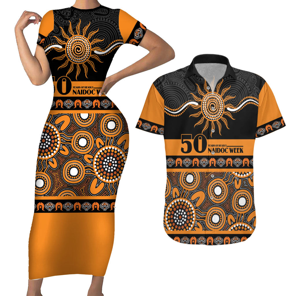 Tigers NAIDOC Week Personalised Couples Matching Short Sleeve Bodycon Dress and Hawaiian Shirt Aboriginal Torres Strait Islanders Vibe