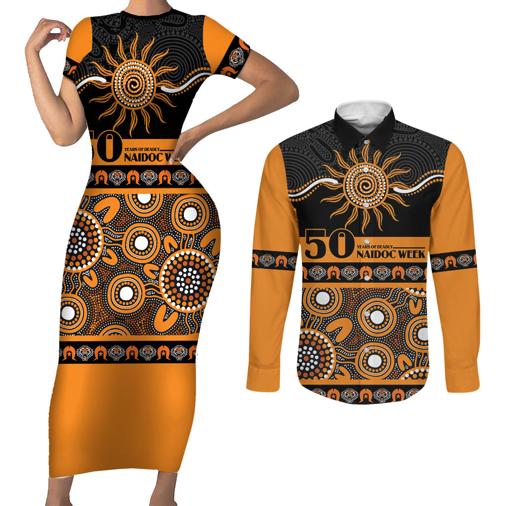 Tigers NAIDOC Week Personalised Couples Matching Short Sleeve Bodycon Dress and Long Sleeve Button Shirt Aboriginal Torres Strait Islanders Vibe