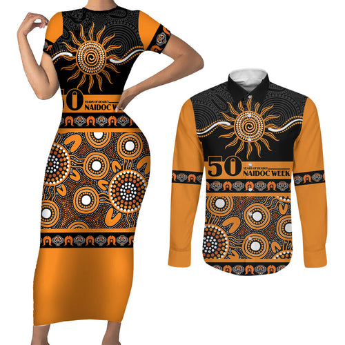Tigers NAIDOC Week Personalised Couples Matching Short Sleeve Bodycon Dress and Long Sleeve Button Shirt Aboriginal Torres Strait Islanders Vibe