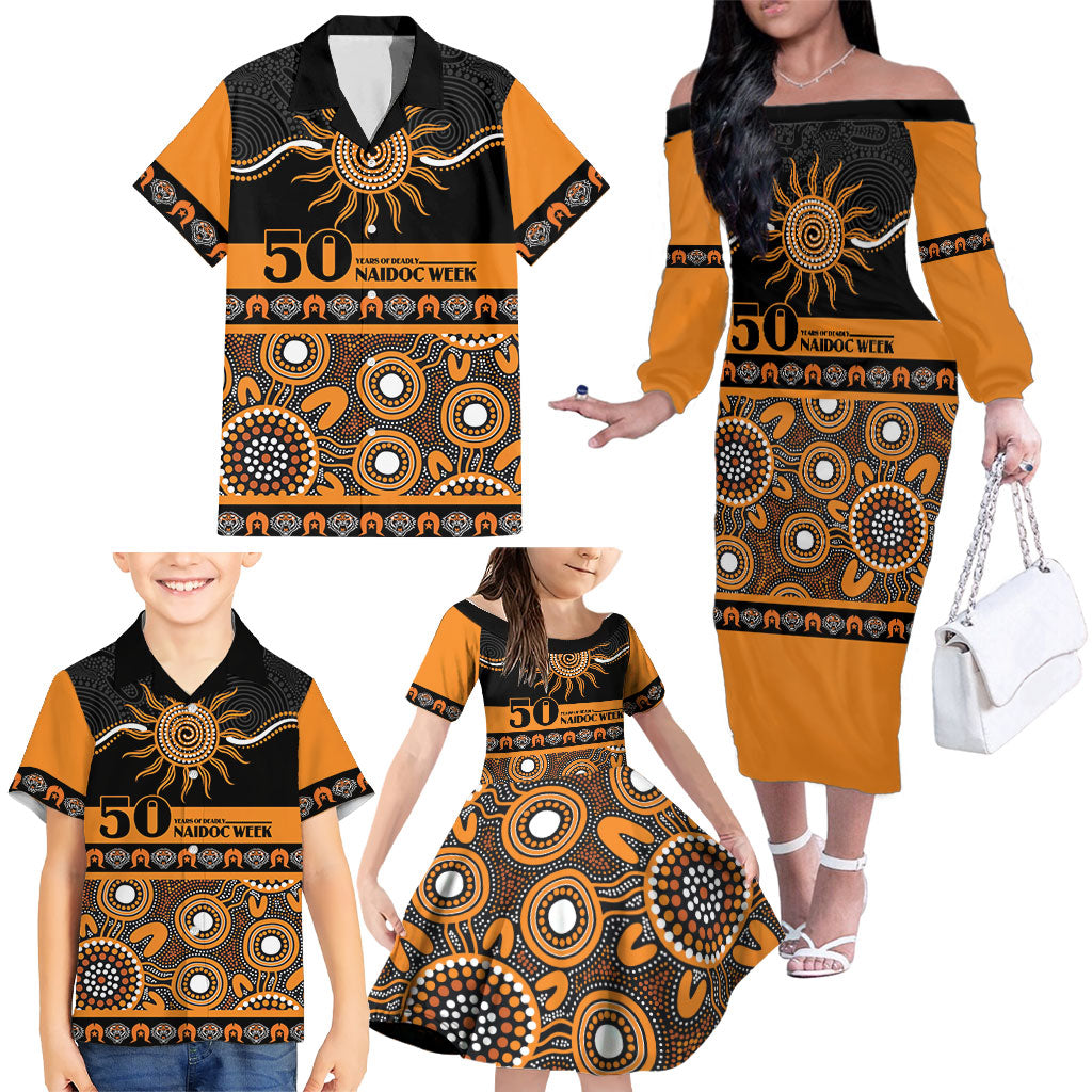 Tigers NAIDOC Week Personalised Family Matching Off The Shoulder Long Sleeve Dress and Hawaiian Shirt Aboriginal Torres Strait Islanders Vibe
