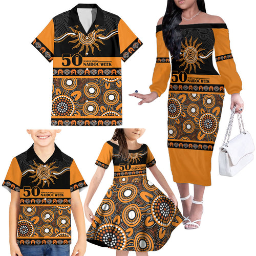 Tigers NAIDOC Week Personalised Family Matching Off The Shoulder Long Sleeve Dress and Hawaiian Shirt Aboriginal Torres Strait Islanders Vibe