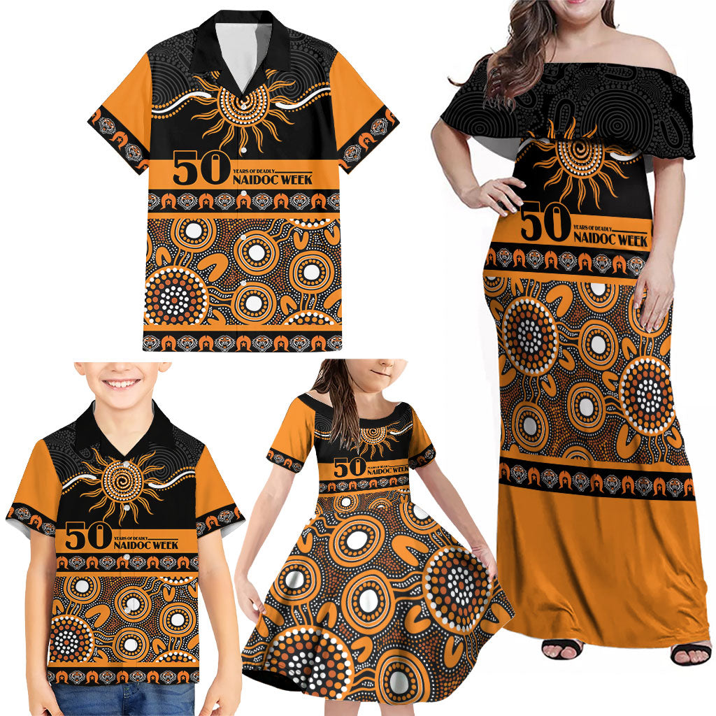 Tigers NAIDOC Week Personalised Family Matching Off Shoulder Maxi Dress and Hawaiian Shirt Aboriginal Torres Strait Islanders Vibe