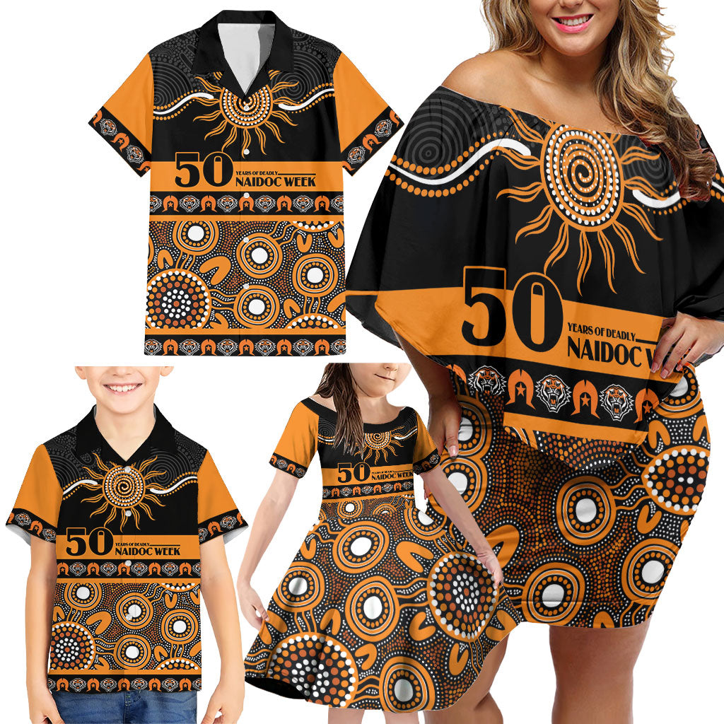 Tigers NAIDOC Week Personalised Family Matching Off Shoulder Short Dress and Hawaiian Shirt Aboriginal Torres Strait Islanders Vibe