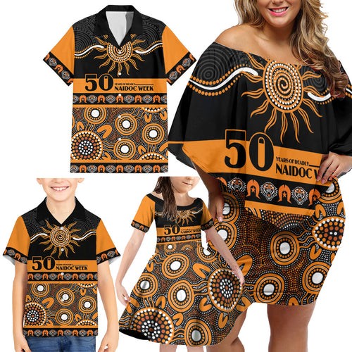 Tigers NAIDOC Week Personalised Family Matching Off Shoulder Short Dress and Hawaiian Shirt Aboriginal Torres Strait Islanders Vibe