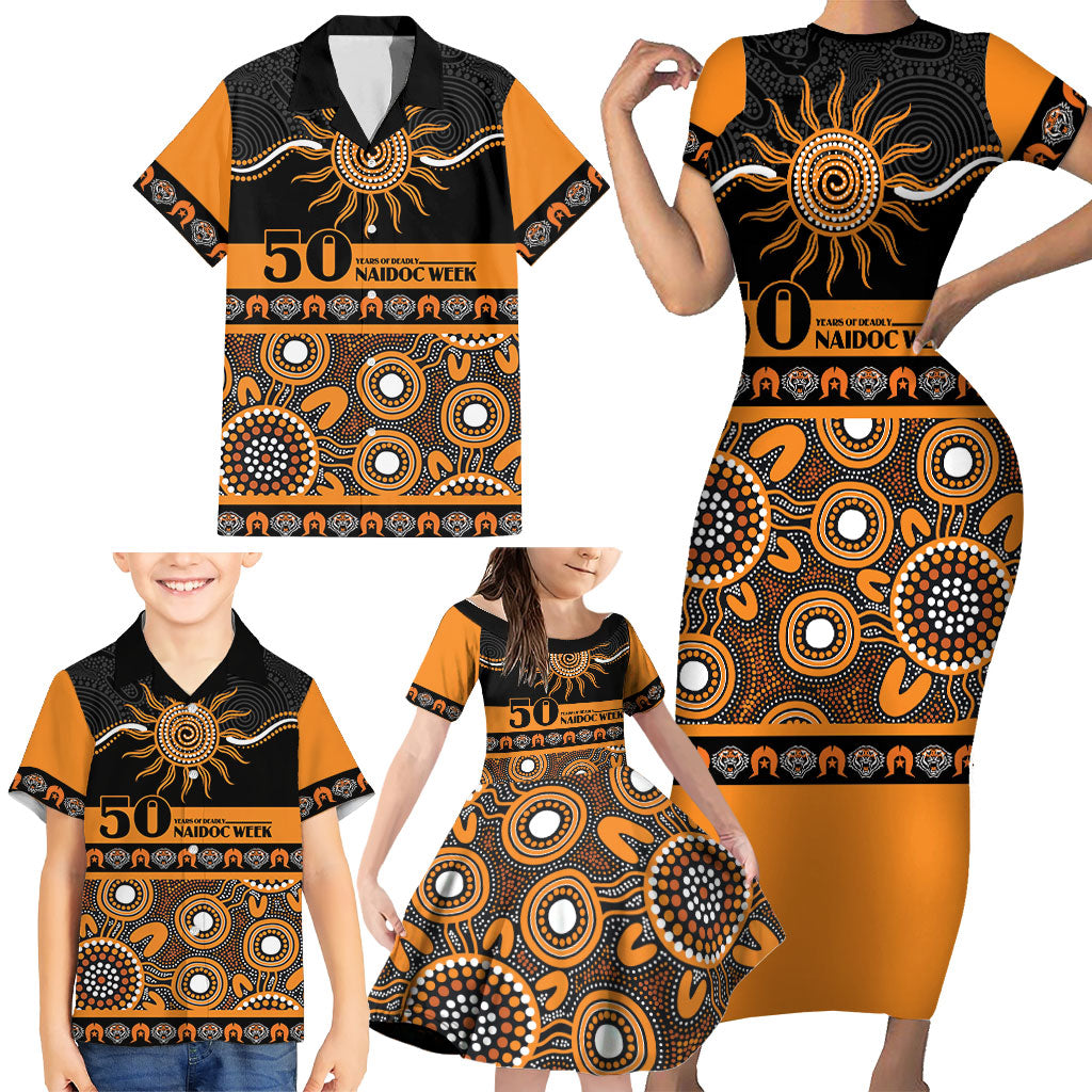 Tigers NAIDOC Week Personalised Family Matching Short Sleeve Bodycon Dress and Hawaiian Shirt Aboriginal Torres Strait Islanders Vibe