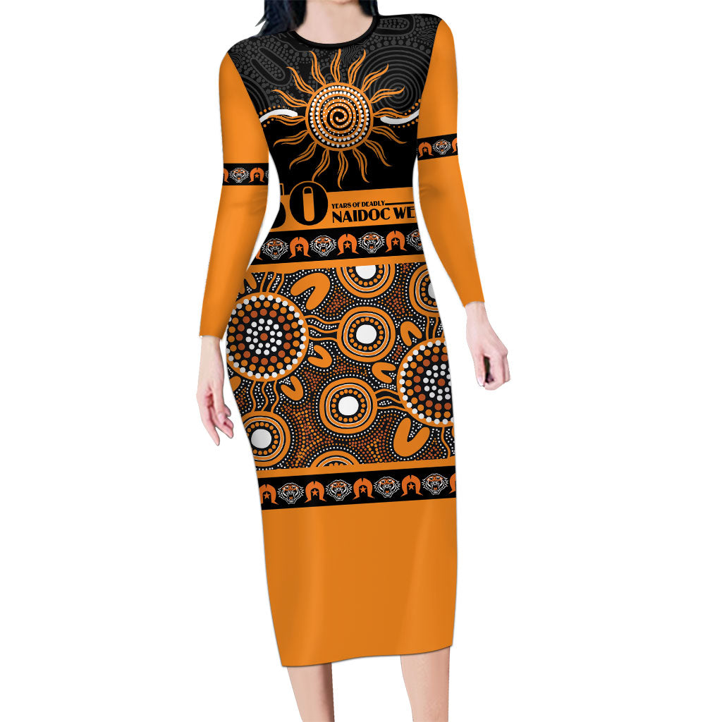 Tigers NAIDOC Week Personalised Long Sleeve Bodycon Dress Aboriginal Torres Strait Islanders Vibe