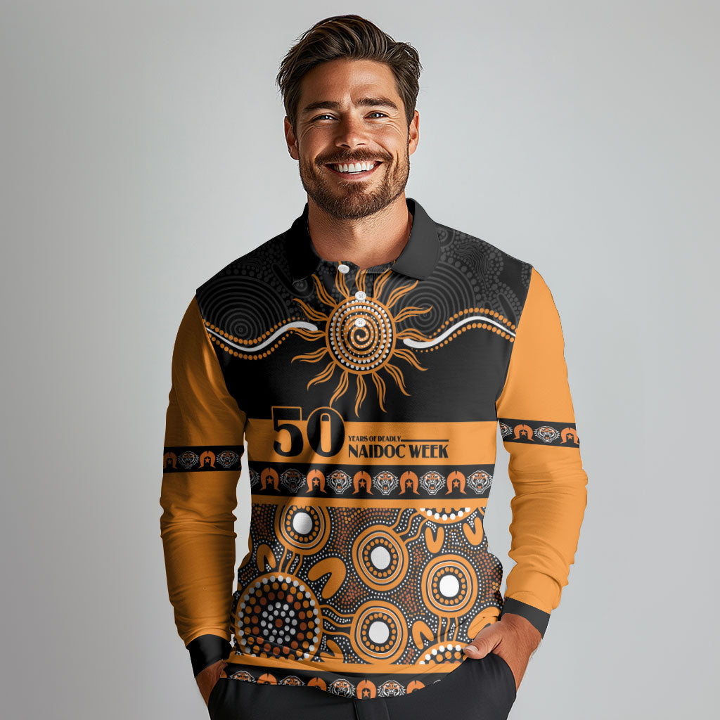 Tigers NAIDOC Week Personalised Long Sleeve Polo Shirt Aboriginal Torres Strait Islanders Vibe
