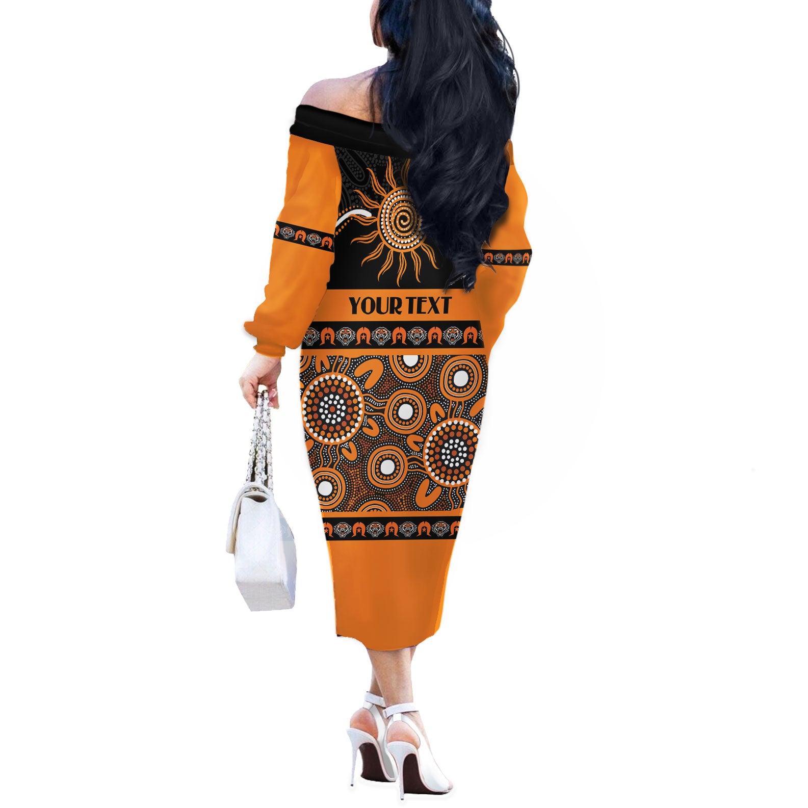 Tigers NAIDOC Week Personalised Off The Shoulder Long Sleeve Dress Aboriginal Torres Strait Islanders Vibe
