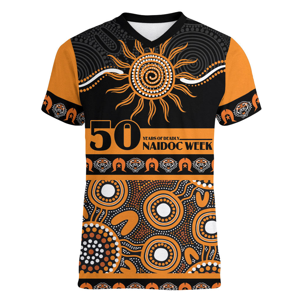 Tigers NAIDOC Week Personalised Women V-Neck T-Shirt Aboriginal Torres Strait Islanders Vibe