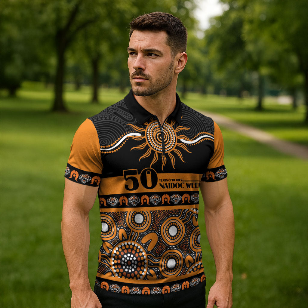 Tigers NAIDOC Week Personalised Zipper Polo Shirt Aboriginal Torres Strait Islanders Vibe