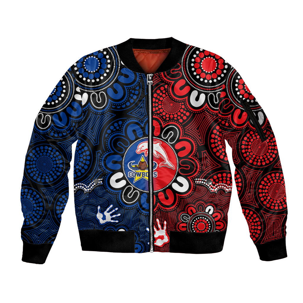 nrl-dolphins-combine-cowboys-rugby-sleeve-zip-bomber-jacket-indigenous-aboriginal-style