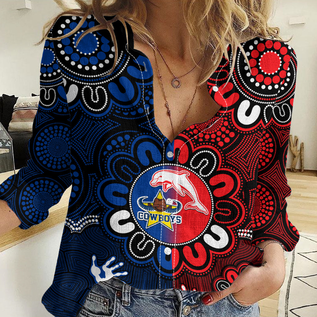 NRL Dolphins Combine Cowboys Rugby Women Casual Shirt Indigenous Aboriginal Style LT9