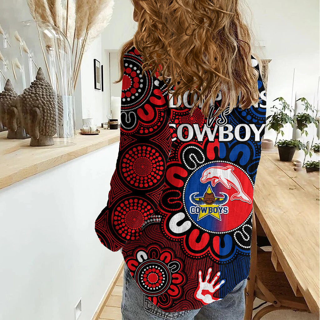 NRL Dolphins Combine Cowboys Rugby Women Casual Shirt Indigenous Aboriginal Style LT9