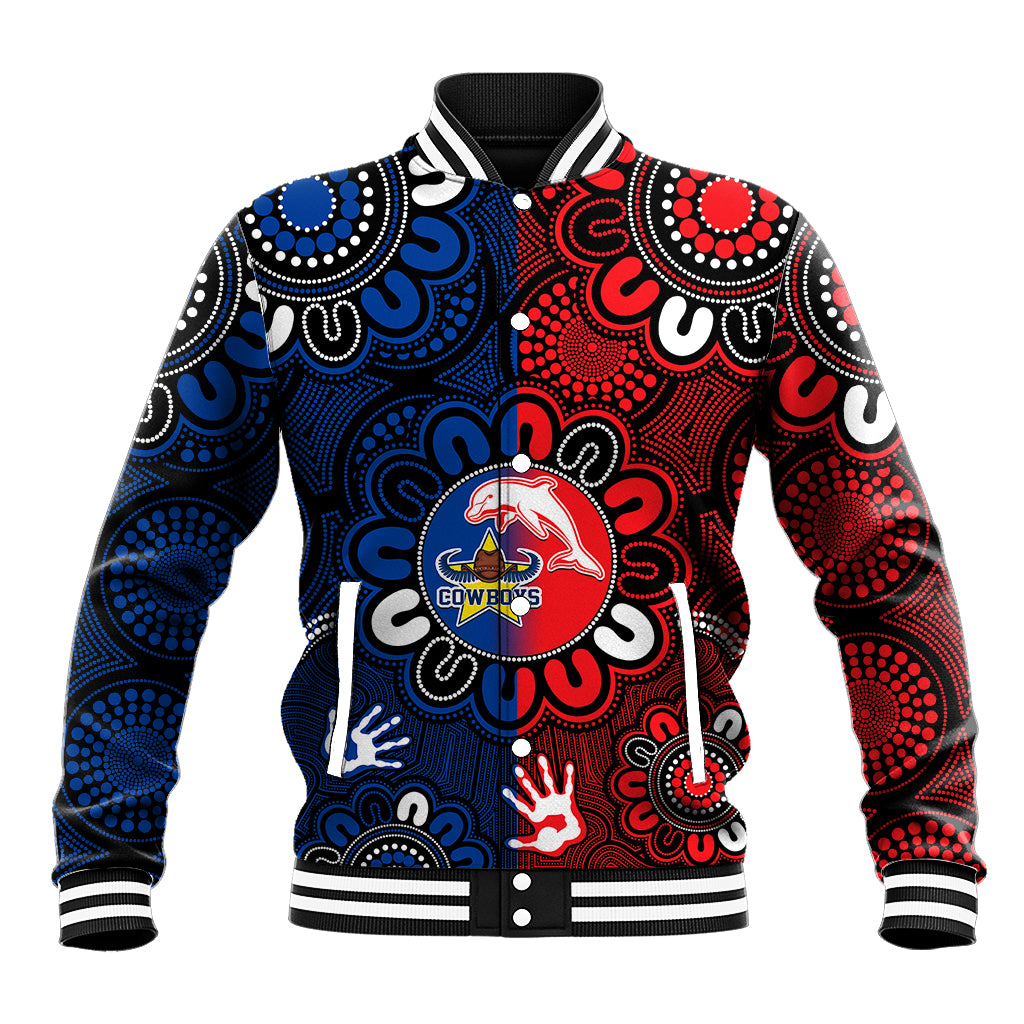 custom-text-and-number-nrl-dolphins-combine-cowboys-rugby-baseball-jacket-indigenous-aboriginal-style