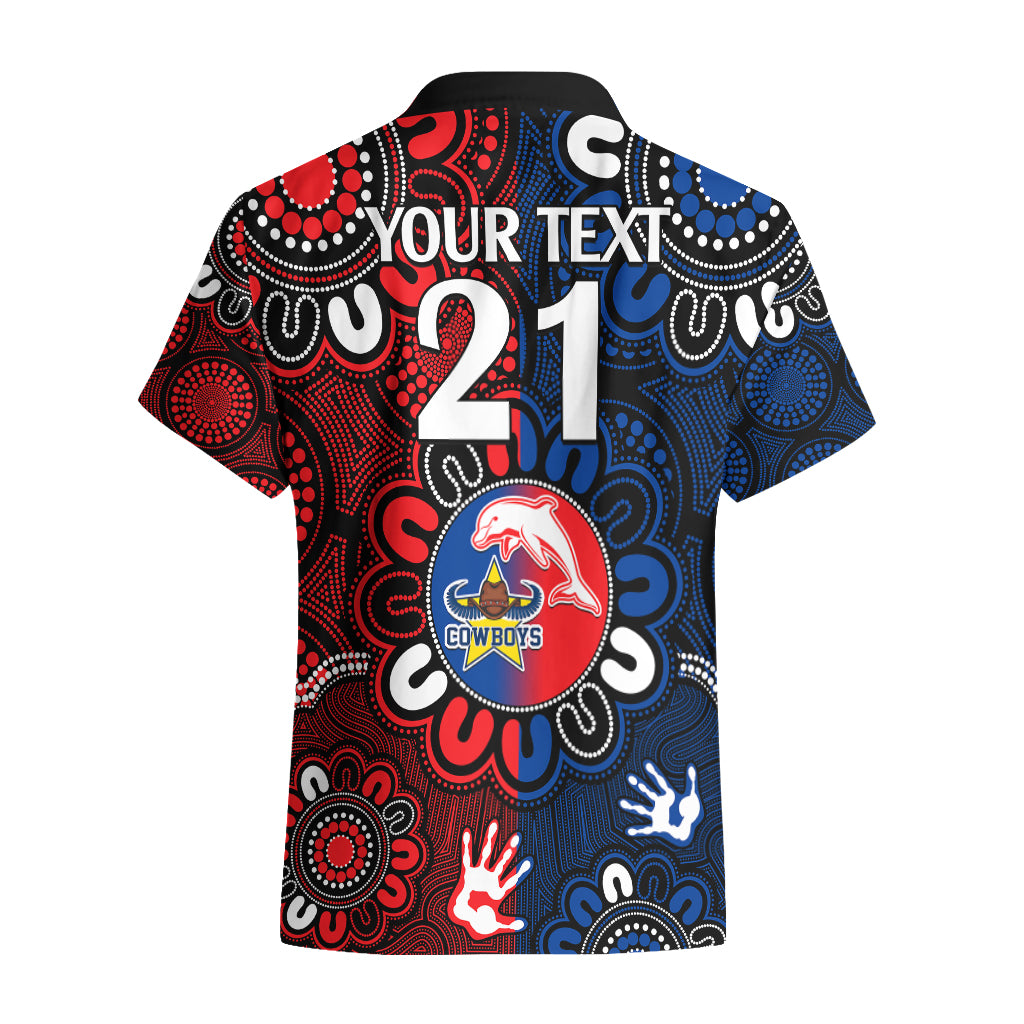 custom-text-and-number-nrl-dolphins-combine-cowboys-rugby-hawaiian-shirt-indigenous-aboriginal-style