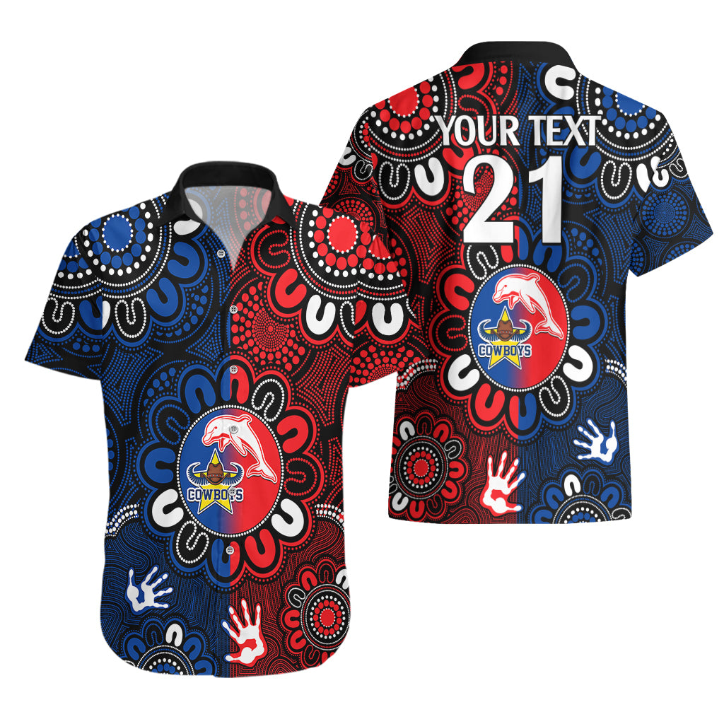 custom-text-and-number-nrl-dolphins-combine-cowboys-rugby-hawaiian-shirt-indigenous-aboriginal-style