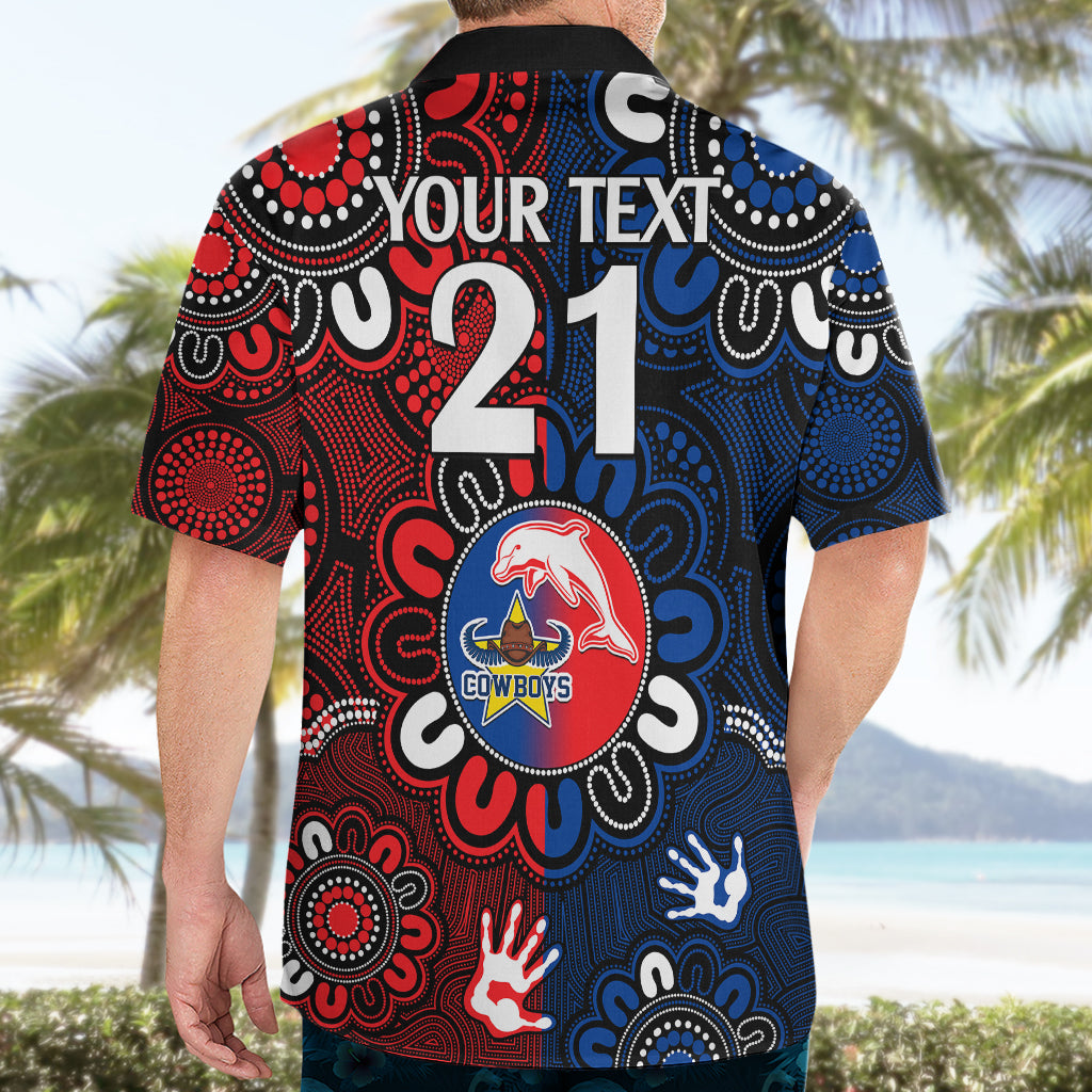 custom-text-and-number-nrl-dolphins-combine-cowboys-rugby-hawaiian-shirt-indigenous-aboriginal-style