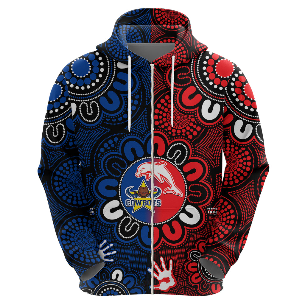 custom-text-and-number-nrl-dolphins-combine-cowboys-rugby-hoodie-indigenous-aboriginal-style