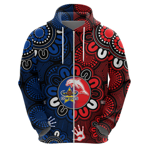custom-text-and-number-nrl-dolphins-combine-cowboys-rugby-hoodie-indigenous-aboriginal-style