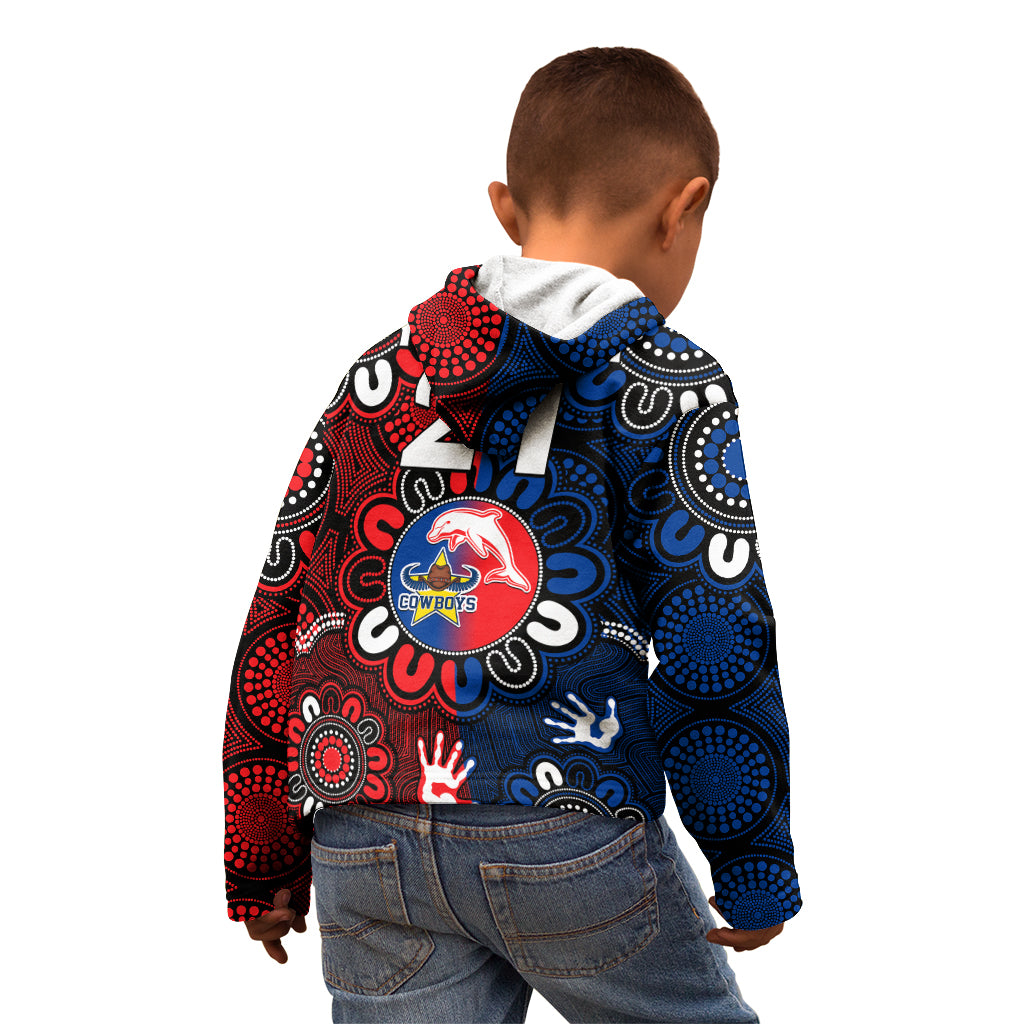 custom-text-and-number-nrl-dolphins-combine-cowboys-rugby-kid-hoodie-indigenous-aboriginal-style
