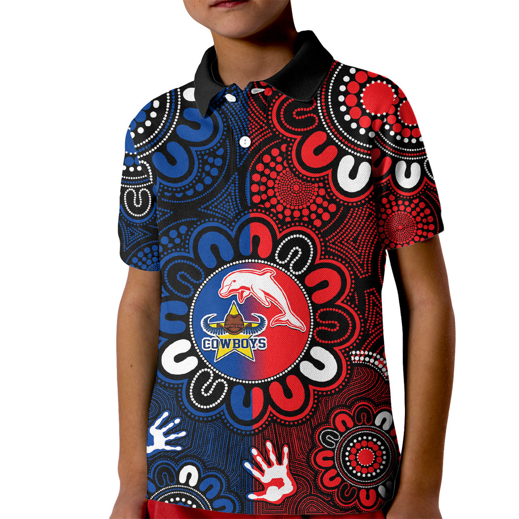custom-text-and-number-nrl-dolphins-combine-cowboys-rugby-kid-polo-shirt-indigenous-aboriginal-style