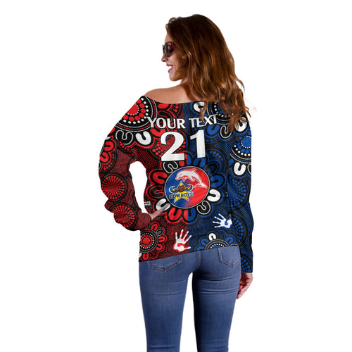 custom-text-and-number-nrl-dolphins-combine-cowboys-rugby-off-shoulder-sweater-indigenous-aboriginal-style