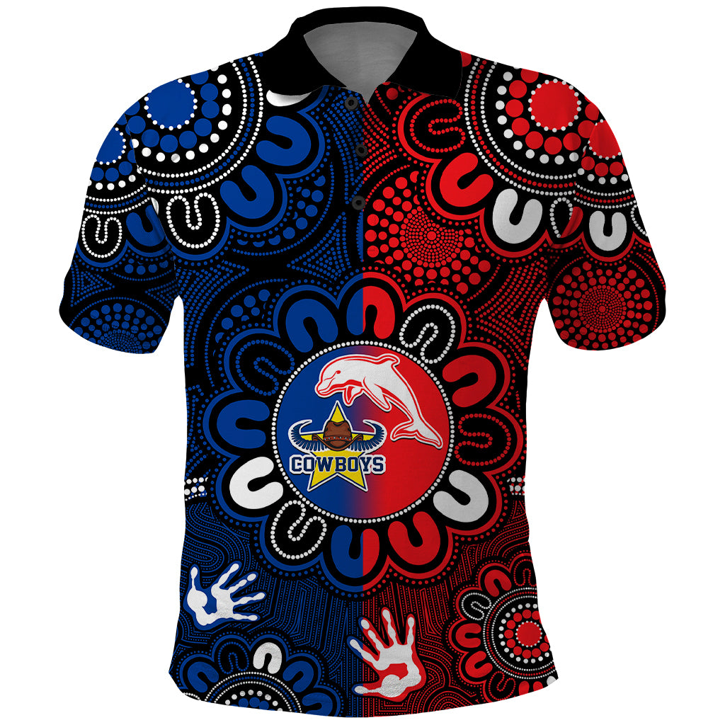custom-text-and-number-nrl-dolphins-combine-cowboys-rugby-polo-shirt-indigenous-aboriginal-style