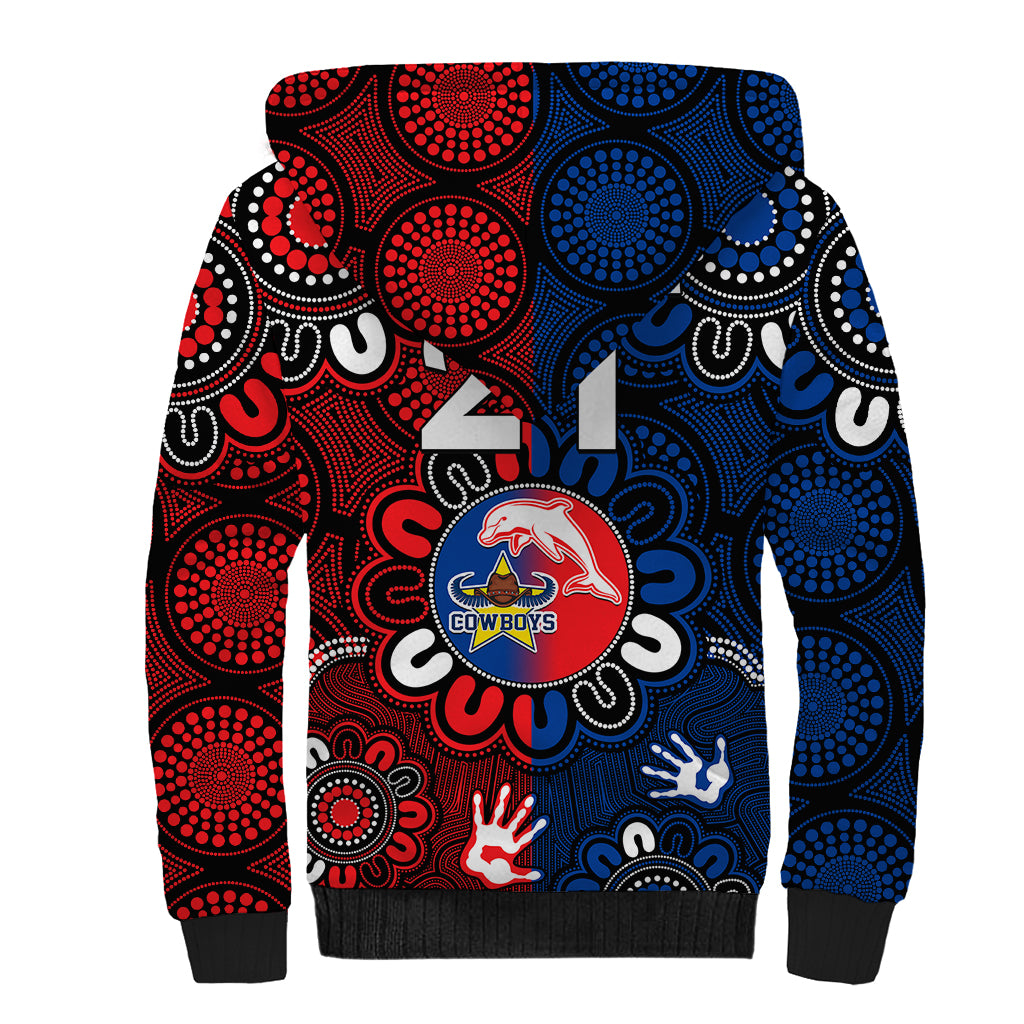custom-text-and-number-nrl-dolphins-combine-cowboys-rugby-sherpa-hoodie-indigenous-aboriginal-style