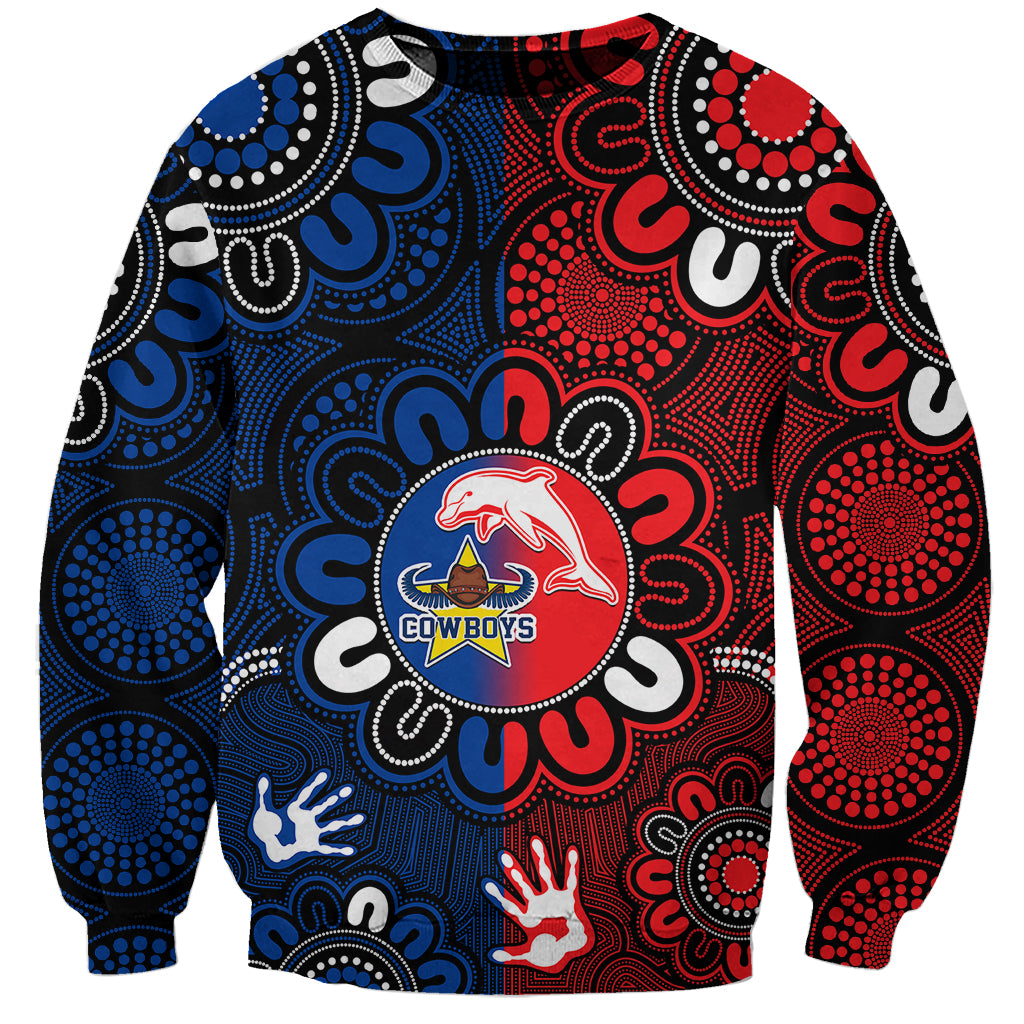 custom-text-and-number-nrl-dolphins-combine-cowboys-rugby-sweatshirt-indigenous-aboriginal-style