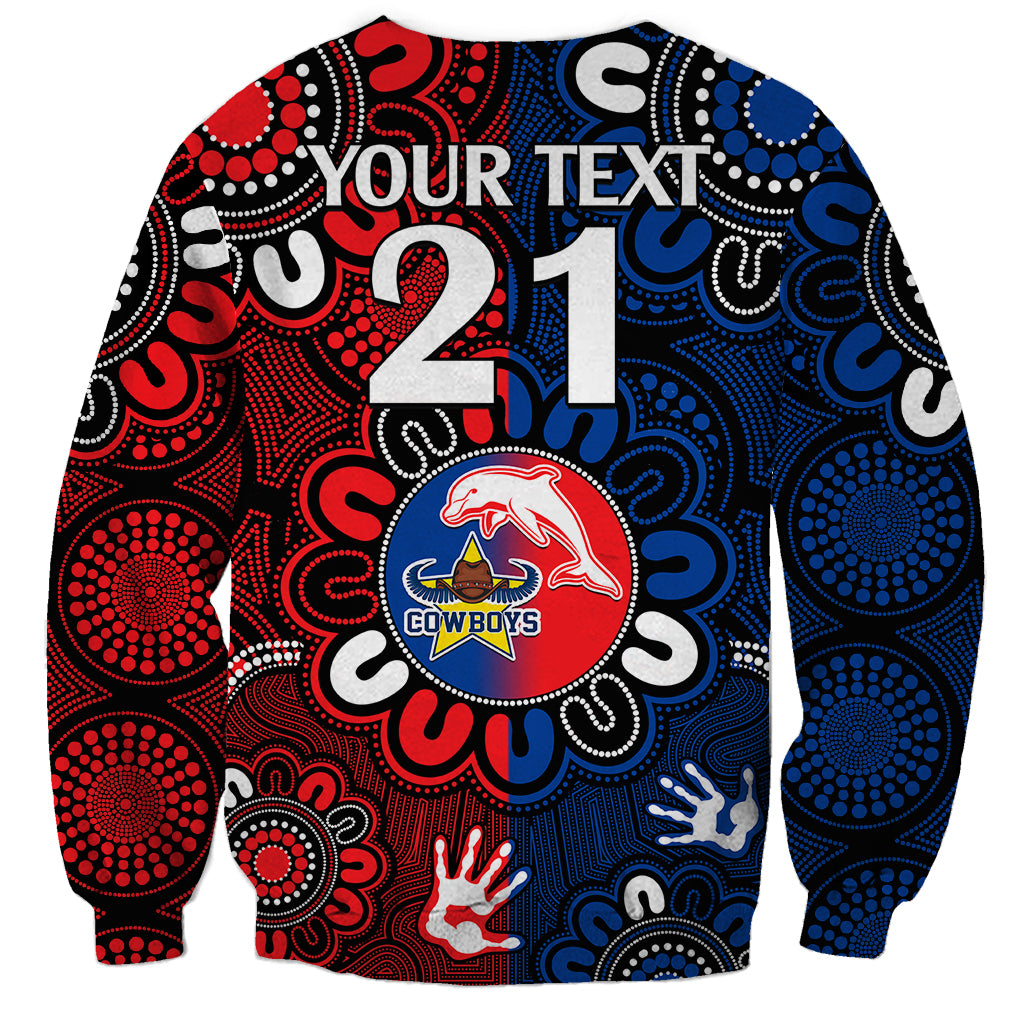 custom-text-and-number-nrl-dolphins-combine-cowboys-rugby-sweatshirt-indigenous-aboriginal-style