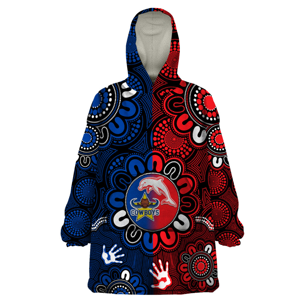 custom-text-and-number-nrl-dolphins-combine-cowboys-rugby-wearable-blanket-hoodie-indigenous-aboriginal-style